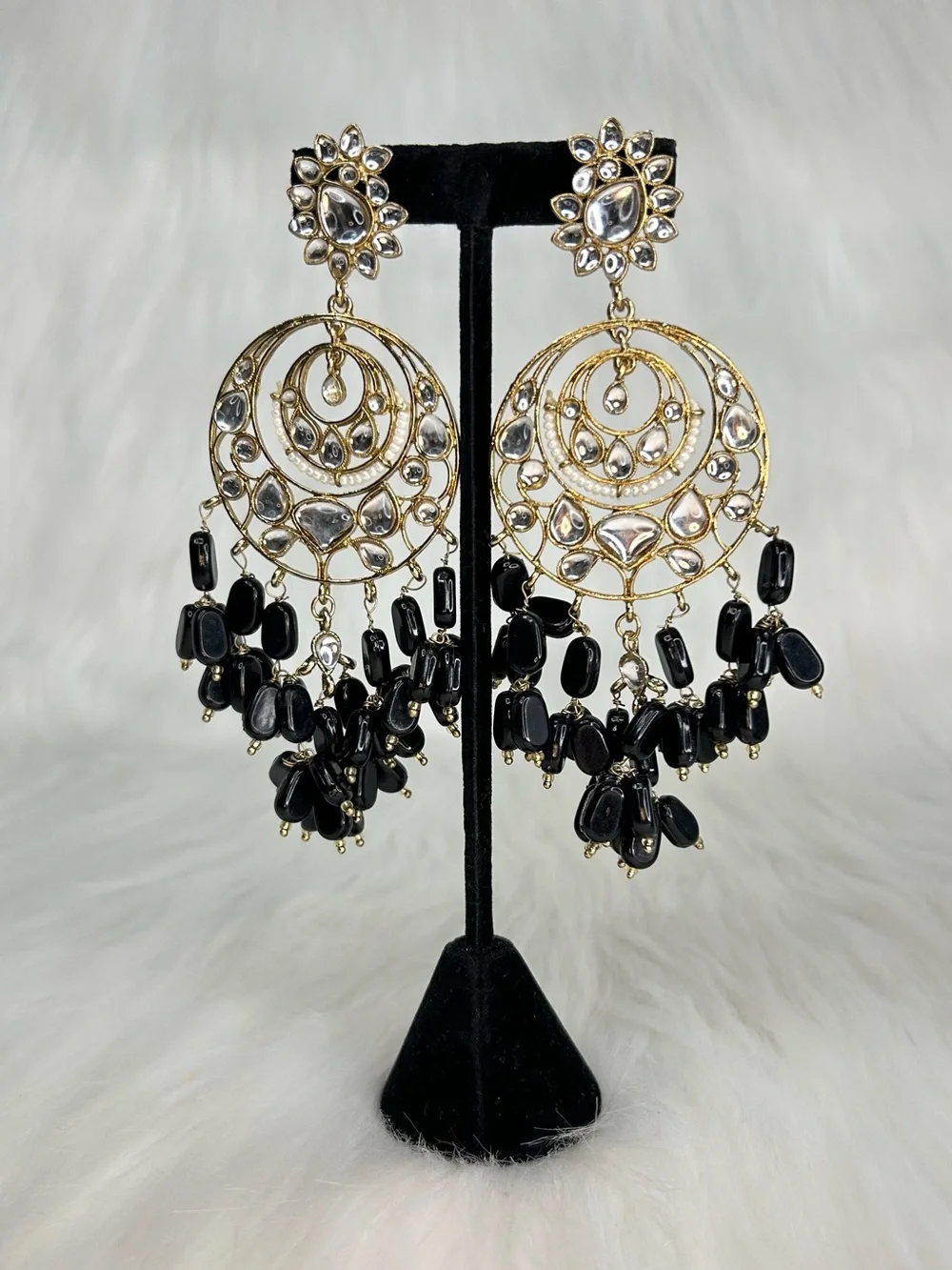 Black Gold Chandelier Lightweight Long Earrings